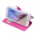 Wholesale Galaxy S6 Edge Crystal Flip Leather Wallet Case with Strap (Rainbow Flower Hot Pink)